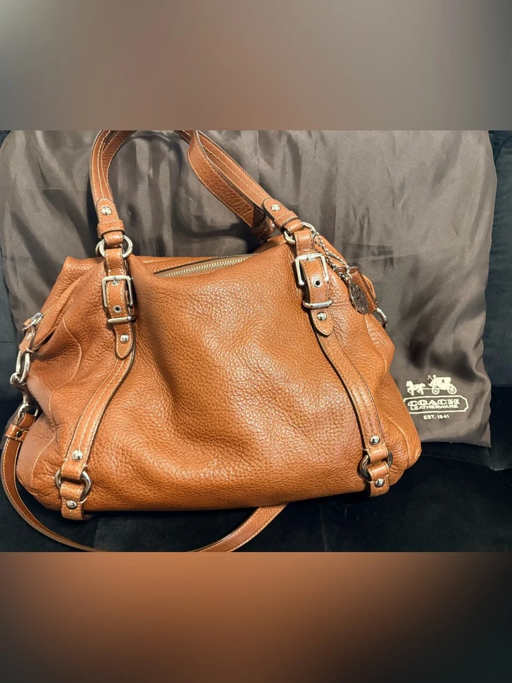 Vintage Coach Alexandra Pebbled Leather Shoulder Bag in Cognac - Picture 3 of 10